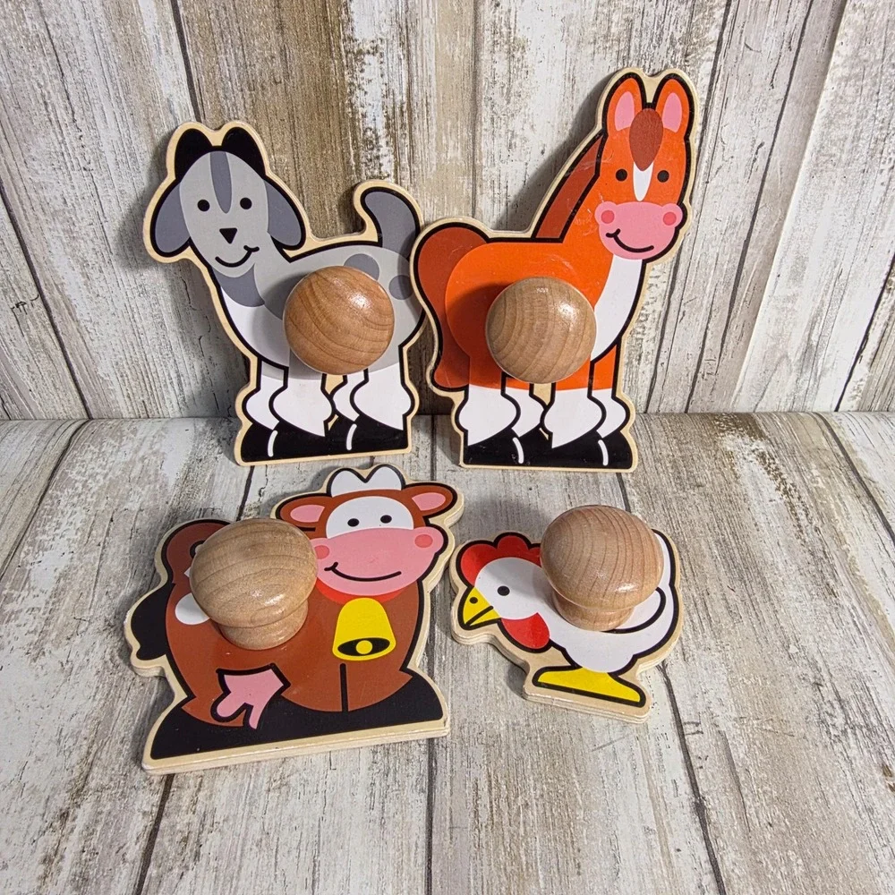 Melissa&Doug Wooden Farm Animal Puzzle Cow Horse Goat Chicken 4pc replacements